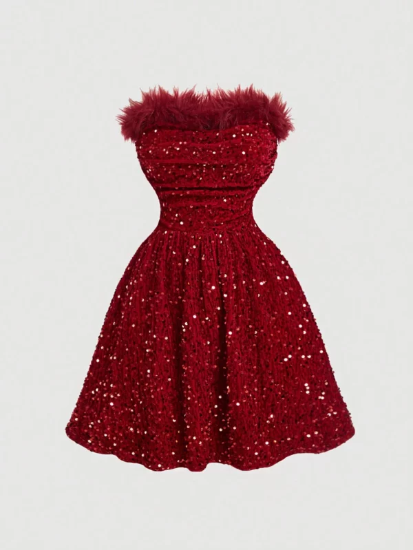 1725875271252a10f0583e8ec5a9f0bd46e6d2a970_thumbnail Royal Court vintage stil röd pärlstav kort korsett klänning med pälskrage